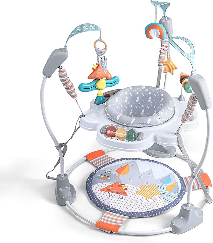 Baby Activity Center, Baby Jumper Activity Center with Music, Interactive Toys, 360° Rotating Seat, 3 Adjustable Heights, Infant Activity Jumper for 6+ Months (Gray Forest)