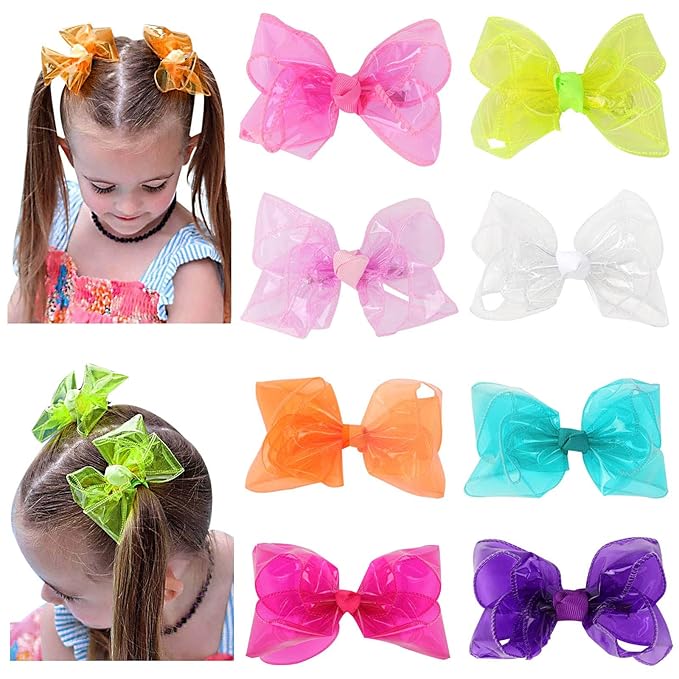 Waterproof Jelly Hair Bows, Multi-colored PVC Summer Swim Pool Bow Clips Transparent Hair Accessories for Girls Toddler Infants Kids Teens Children (Swim Pool Bows, 4inch)