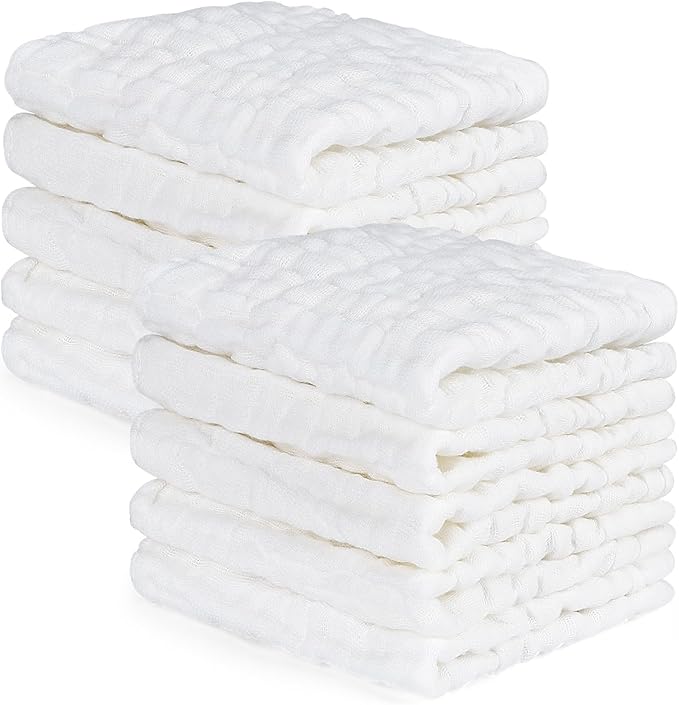 Accmor 10 Pack Baby Washcloths, Soft Face Cloths for Newborn, Natural Cotton Bath Face Towels Baby Wipes Burp Rag Wash Cloths