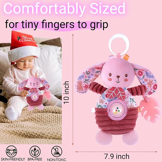 Baby Crib Toys Hanging Stroller Car Seat Toy for Infant 0-2-3-4-5-6-7-8-9 Months Old, Newborn Infant Girl Gifts, Rattle Crinkle Teething Teether for Babies 6-12 Month Easter Basket Stuffers