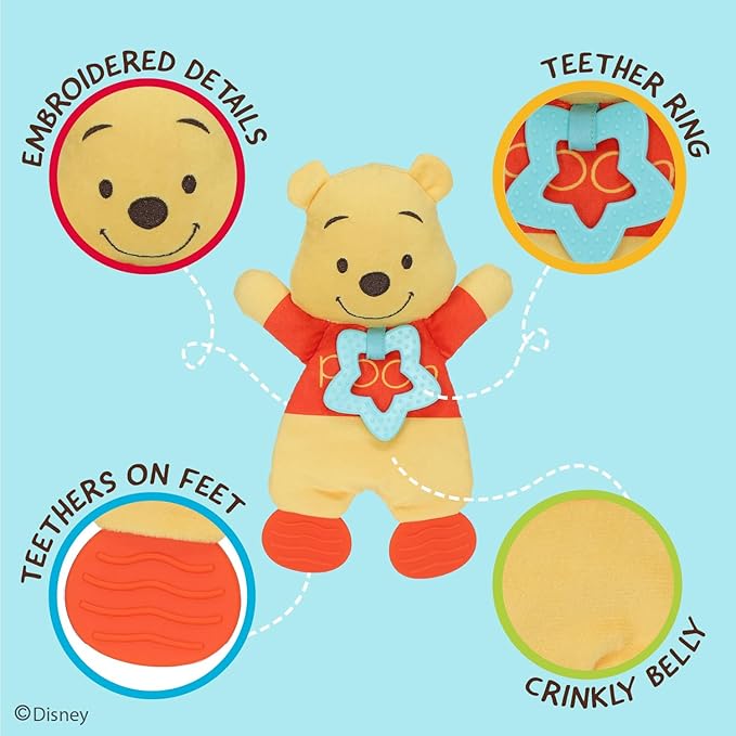 Disney Baby Winnie The Pooh Sensory Blanky with Crinkle and Teether Feet for Infant Baby Boys and Girls