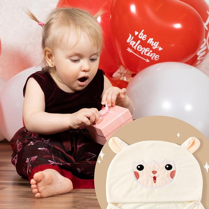 Toddler Baby Bath Towel with Hood 27.5"X55" Ultra Absorbent Soft Cozy Comfort Bathrobe Blanket, 0-6 Years Infant Shower Towel for Girls(White-Goat)