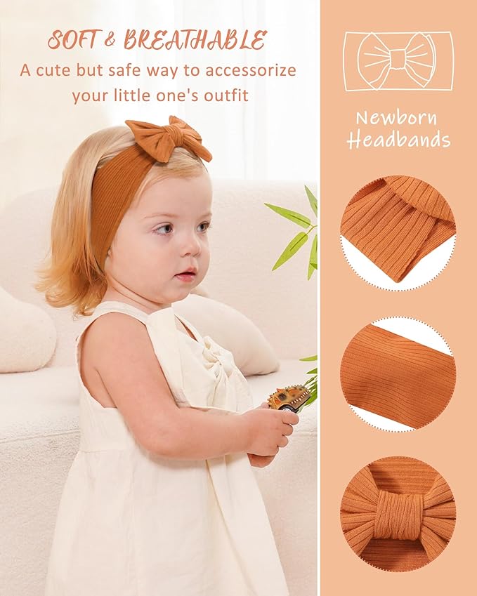 jollybows Baby Headbands, 6pcs Baby Girl Bows Headbands Soft Stretchy Hair Bow Hairbands Hair Accessories for Newborn Infant Toddler Girls Kids
