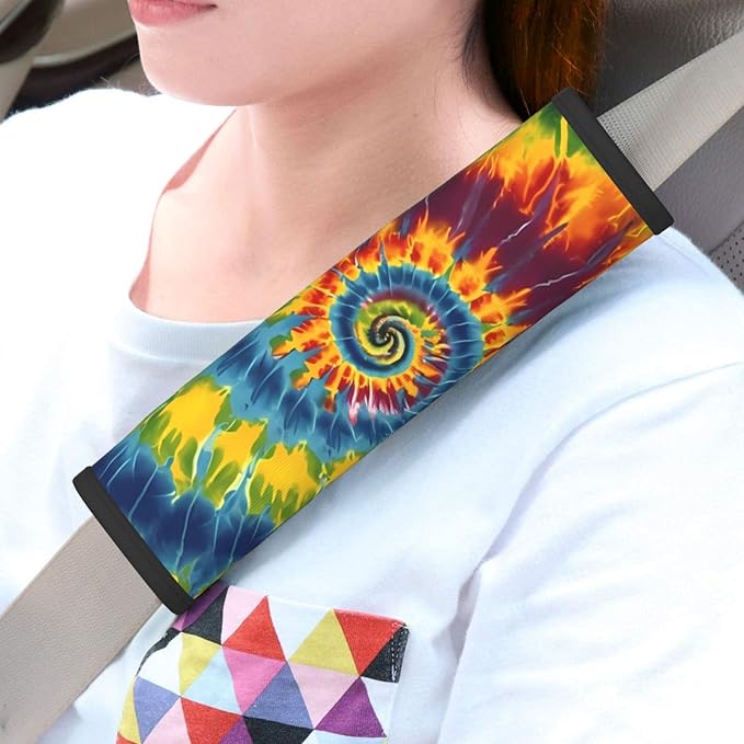Tribal Ethnic Tie Dry Spiral Colorful Seat Belt Cover Fits Cars Trucks SUV Sedans Air Permeability Car Seatbelt Strap Cover, Auto Interior Accessories Protector