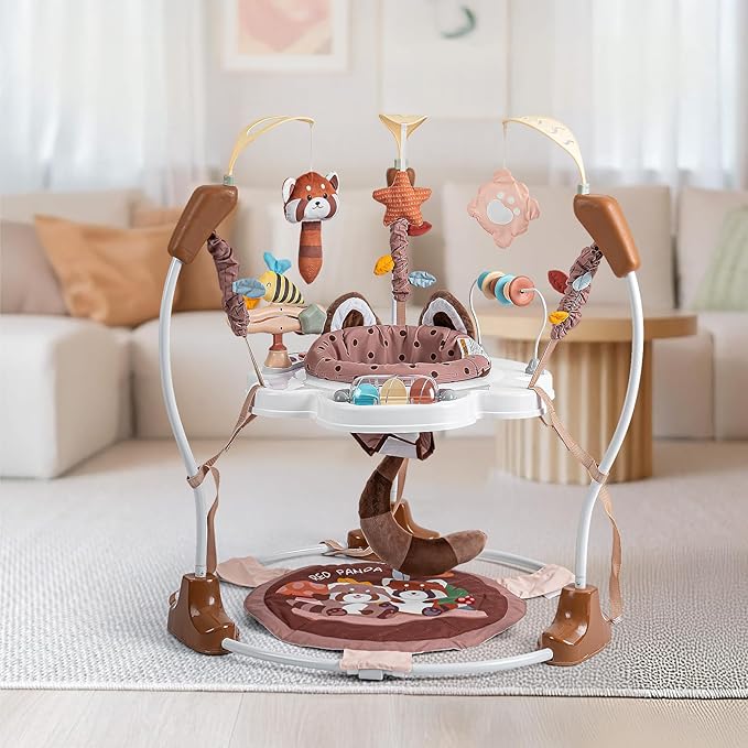 Baby Activity Center, Baby Jumper Activity Center with Music, Interactive Toys, 360° Rotating Seat, 3 Adjustable Heights, Infant Activity Jumper for 6+ Months (Red Panda)
