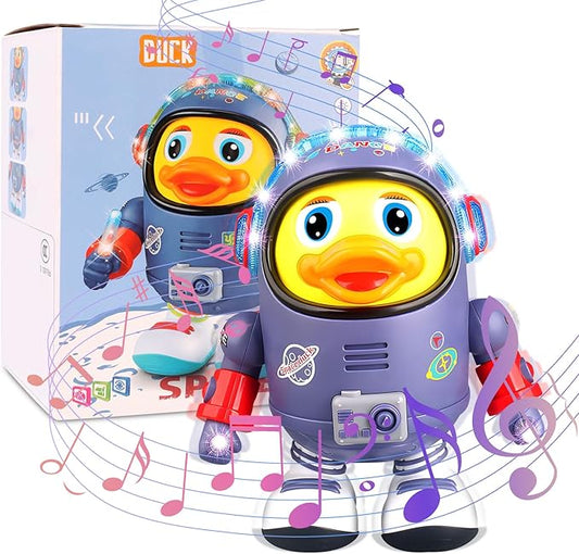 Dancing Space Duck Toy, Electric Dancing Duck Toy Baby Musical Toys, Cute Singing Walking Duck Toys with Music & LED Lights for Toddlers Kids Birthday Gifts (Blue)