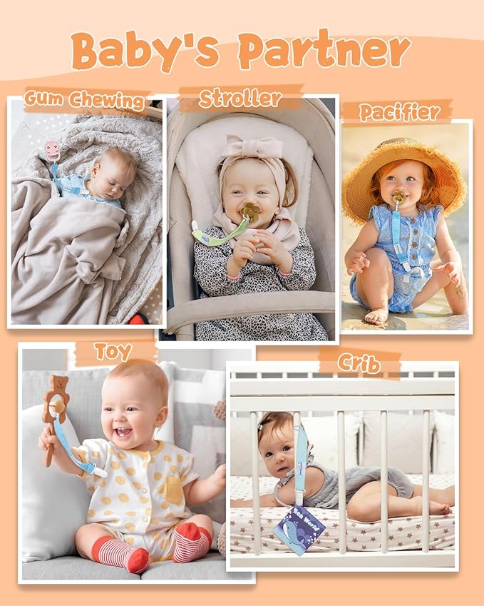 babygoal Neutral Pacifier Clips, 6 Pack Binky Paci Holder Leashes Fits for Most Baby Pacifiers and Binkies
