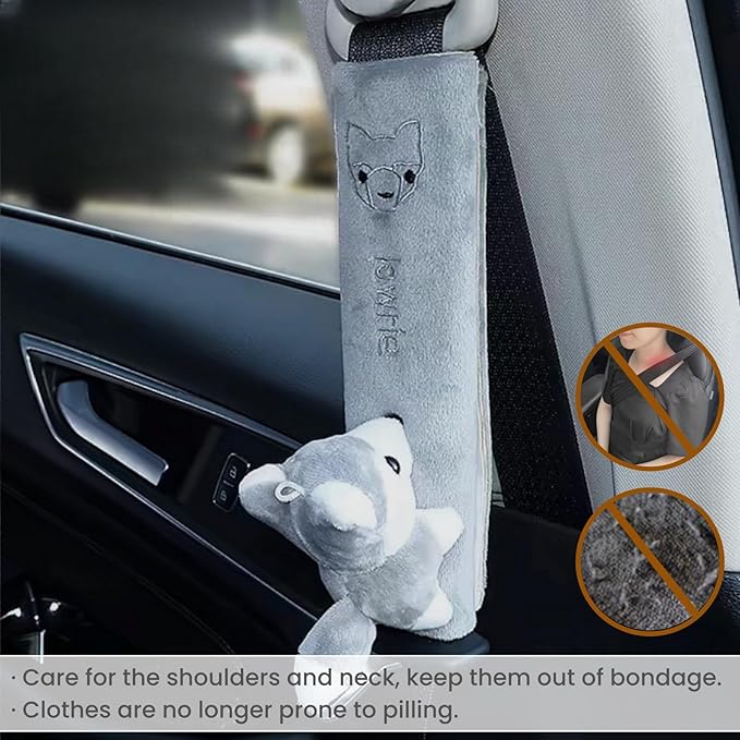 2 PCS Seat Belt Cover Pad, Cute Kawaii Animal Fox Seatbelt Covers for Kids and Adults, Winter Plush Fluffy Soft Seat Belt Cover, Cartoon Seatbelt Cushion,Car Seat Strap Pads (E-Fox)