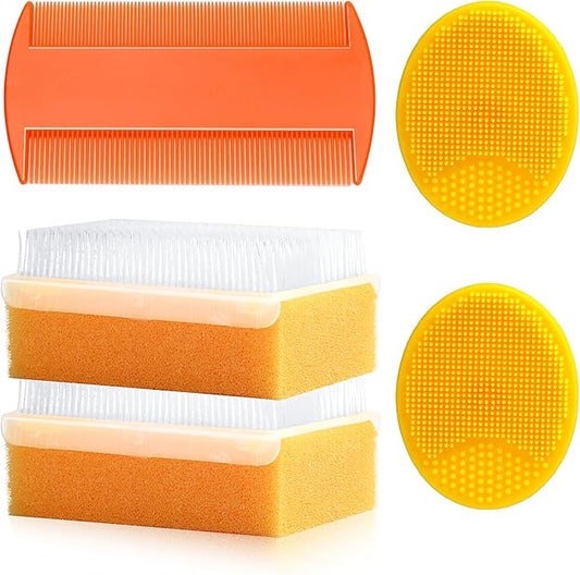 Cradle Cap Brush for Babies, 5Pcs Cradle Cap Treatment Set with Soft Bristle Brushes Silicone Scrubber Fine-Tooth Comb for Newborn Bathing Essentials Baby Brush and Comb Set (Orange)