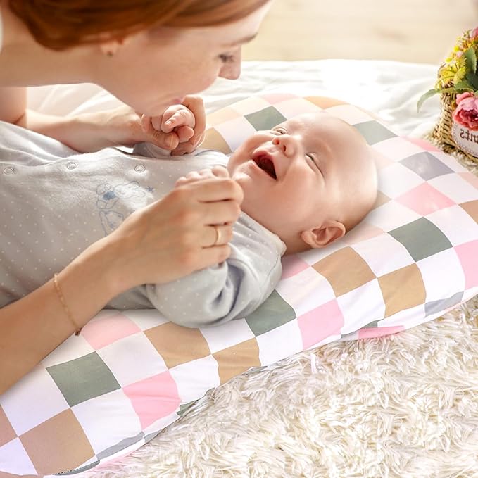 DILIMI Baby Lounger Cover for Boys and Girls, Removable Cover Ultra Soft Comfortable Lounger Slipcover, Colorful Checkerboard (Lounger not Included)