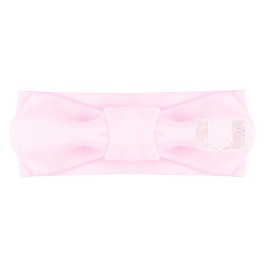 Creative Knitwear Miami Hurricanes Infant Girls Pink Solid Hair Knot Headband Embroidered Logo - Size Newborn - 4T