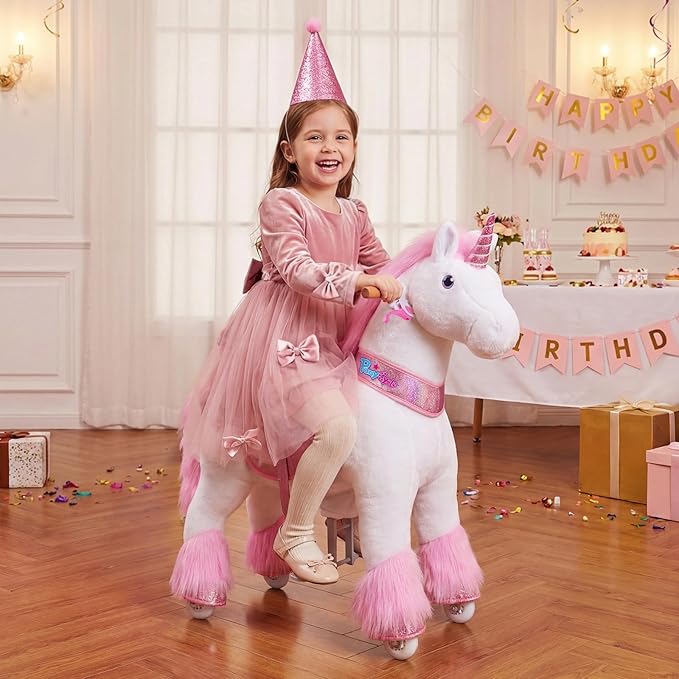 PonyCycle Ride on Horse for Toddlers 2-5 Size 3 Pink Unicorn Ride on Toys Pony Cycle Riding Unicorn Horse Riding Toy on Wheels with Music Sounds Birthday Gifts, Outdoor Indoor Ux302.