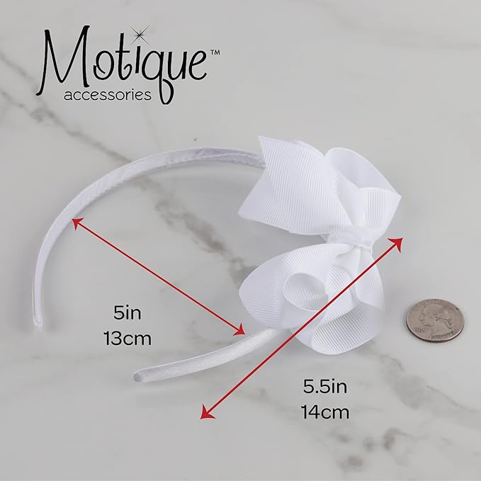 Motique Accessories Headband With Side Grosgrain Bow - White