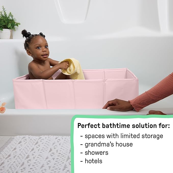 Ingenuity Tuckaway Toddler Folding Tub, Converts Shower to Tub, Folds to Store, Easy to Clean, No Assembly Required, Portable Baby Bathtub for Travel, 12M-5Y, Pink