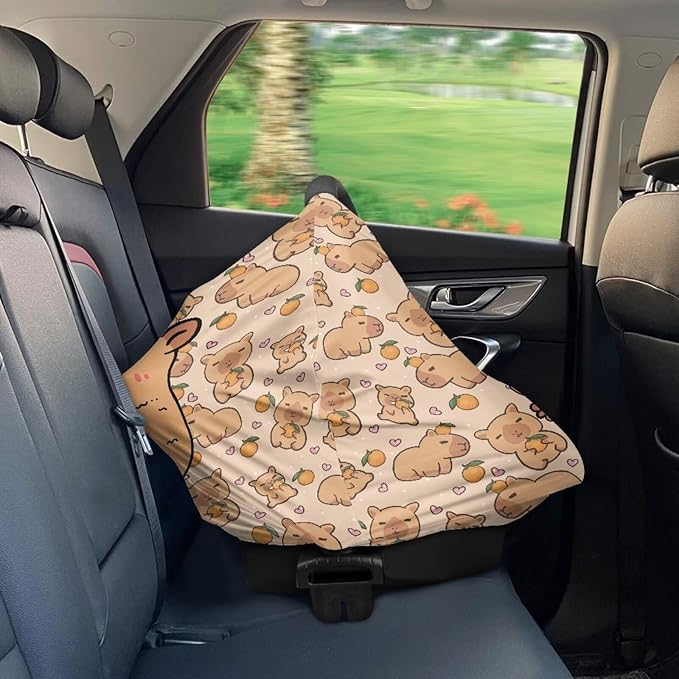 AFPANQZ Capybara Watermelon Baby Car Seat Covers for Girls All Weather Multifunctional Infant Car Seat Canopy Nursing Breastfeeding Scarf Shield Soft Breathable Stretchy 360 Coverage for Babies