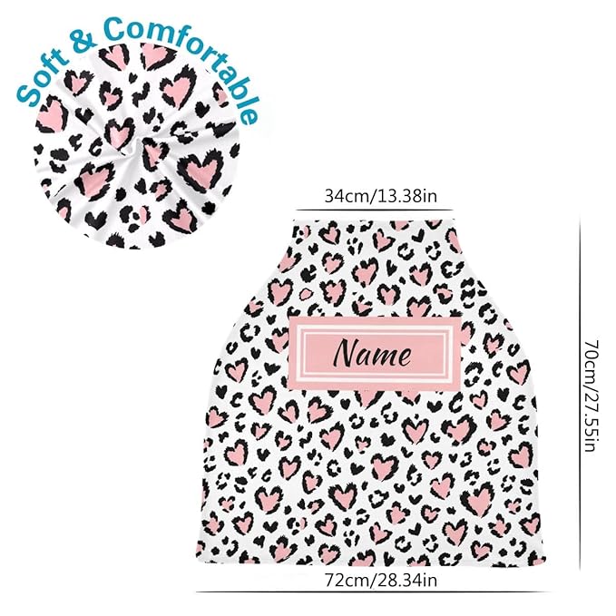 Custom Leopard Pink Heart Baby Car Seat Cover Personalized Your Name Nursing Covers Breastfeeding Scarf Infant Carseat Canopy for Mom Baby Gift