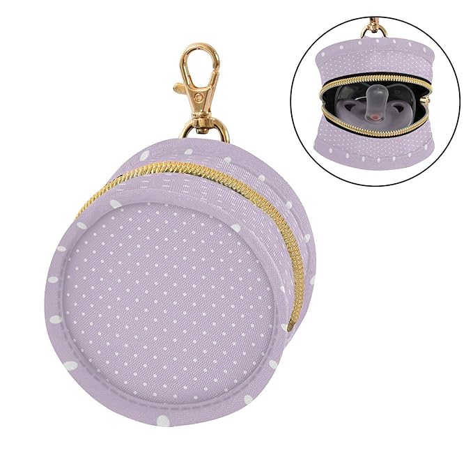 Pacifier Holder with Clip Pacifier Case for Diaper Bag Round Baby Pacifier Pouch Box Bag Portable Polka Dots Purple