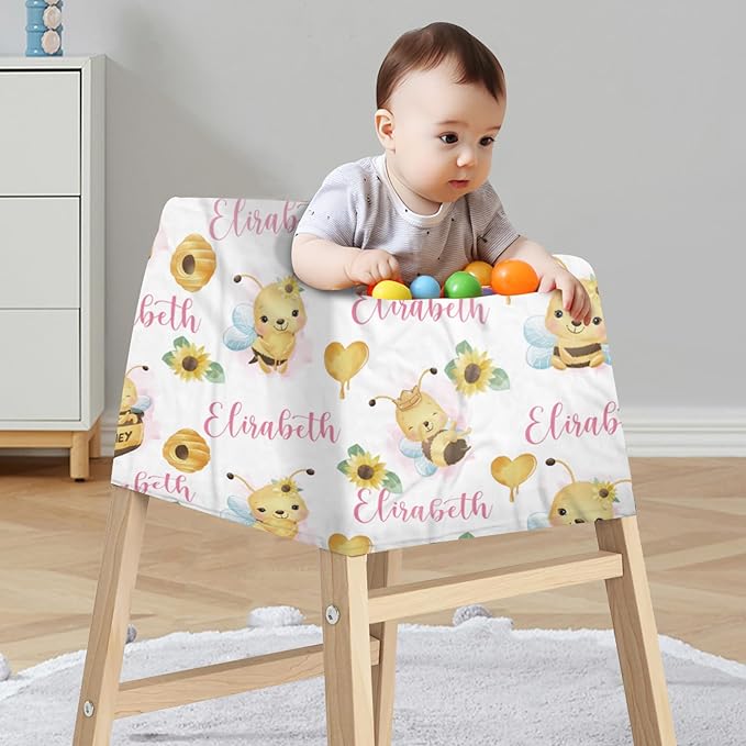 Personalized Baby Car Seat Cover Stroller Canopy: Custom Name Newborn Baby Boy Girl Elastic Bee Nursing Cover for Moms First Birthday Gift(one Size)
