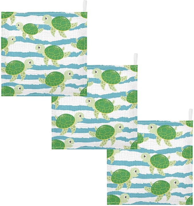 vvfelixl Cute Characters Green Turtles Baby Burp Cloths Baby Muslin Washcloths for Boys Girls Cotton Baby Face Towel for Newborn Infants Soft and Absorbent 11.8 X 11.8 in, 5 Pack