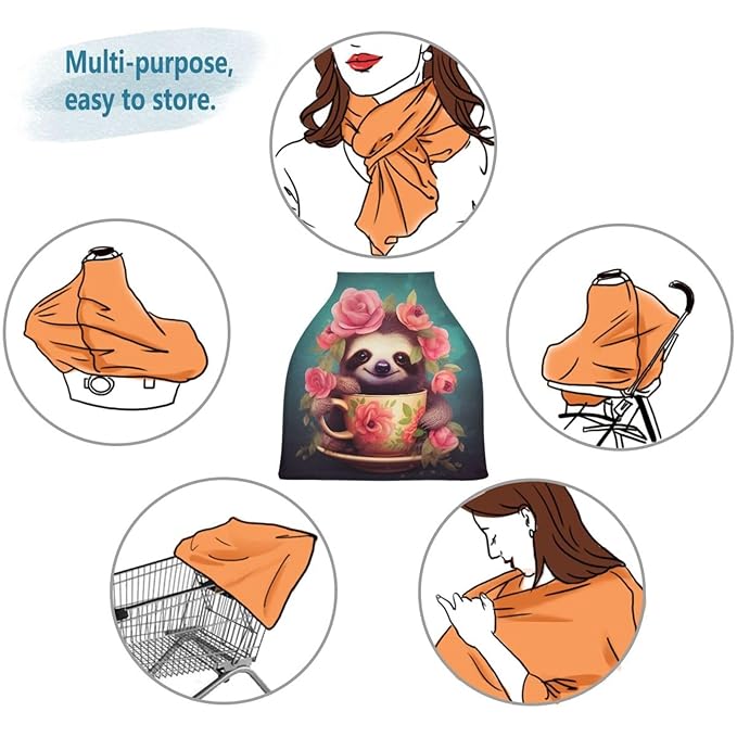 Baby Car Seat Covers Cute Sloth Stretchy Breastfeeding Scarf Breathable Infant Carseat Canopy Nursing Covers Multi Use for Stroller High Chair Shopping Cart Boys and Girls