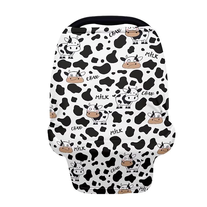 AFPANQZ Milk Cow Print Nursing Cover Breastfeeding Scarf Baby Car Seat Covers Infant Stroller Cover Carseat Canopy for Girls and Boys White Black Breathable Stroller Canopies