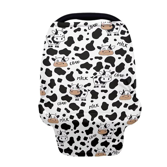 AFPANQZ Milk Cow Print Nursing Cover Breastfeeding Scarf Baby Car Seat Covers Infant Stroller Cover Carseat Canopy for Girls and Boys White Black Breathable Stroller Canopies