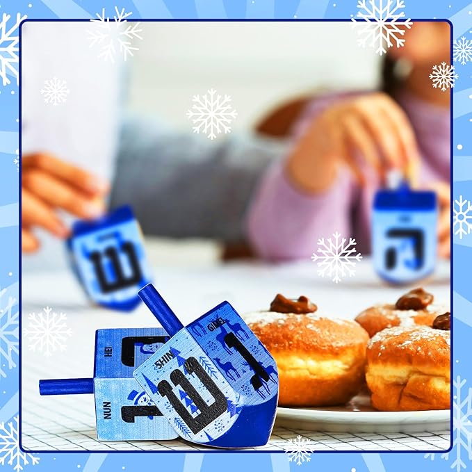 Wonderjune 2 Pcs Hanukkah Dreidels Extra Large Wooden Dreidel for Hanukkah Decoration with English Transliteration, Forever Spinning Tops Party Favors(Snowman)
