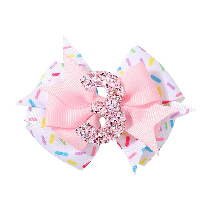 Birthday Hair Bow Hair Clips for Girls 1 2 3 4 5 6 Years, Baby Girl Accessories Bow Birthday Decorations, Pink Baby Girls Ice Cream Hair Bows Clips for 3th