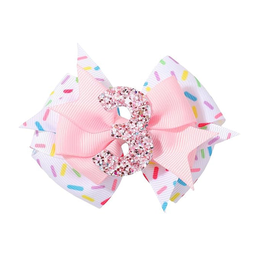 Birthday Hair Bow Hair Clips for Girls 1 2 3 4 5 6 Years, Baby Girl Accessories Bow Birthday Decorations, Pink Baby Girls Ice Cream Hair Bows Clips for 3th