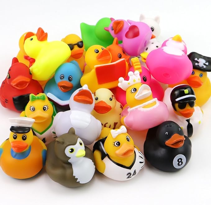 24 Pcs Rubber Ducks, 2.75 Inch Assorted Floater Ducking for Kids, Baby Rubber Ducks in Bulk Bath Toy,Ducks for Cruise Party Favors, Baby Birthday Shower Classroom Gifts
