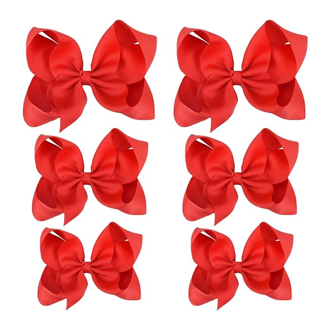 Red Hair Bows For Girls and Toddler - 6 pcs Red Bow 6 inch ×2, 4 inch ×2, 3 inch ×2 …