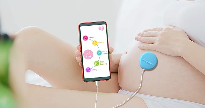 Baby-Bump Headphones – Plays and Shares Music, Sound and Voices to the Womb – Premium Baby Bump Speaker System – Including bebon Tunes APP (iOS and Android) (_White)