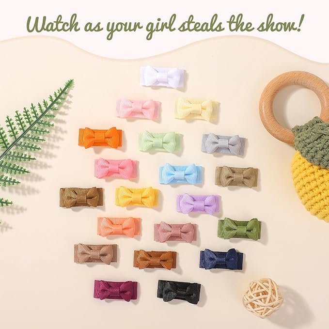 YHXX YLEN 40PCS Mini Snap Clips Grosgrain Ribbon Hair Bows Clips Tiny 1.4 Inch Baby Girl Hair Clips for Baby Toddlers Infants' Fine Thin Hair