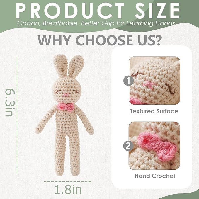 Crochet Sensory Rattle for Baby Early Development - Amigurumi Grip Toy - Soft Cotton Texture Shaker for Fine Motor Skills & Tactile Play - Newborn Essentials (Bunny & Giraffe)