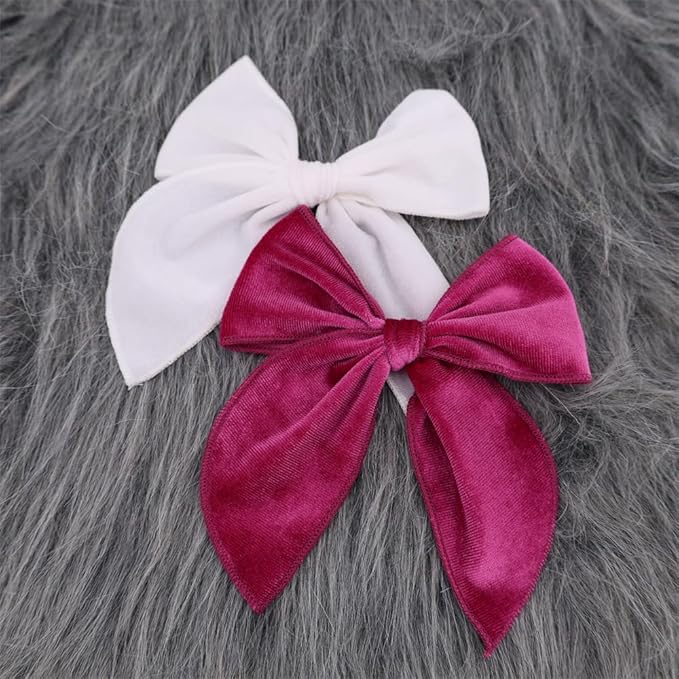 Pack of 4 Large Velvet Fable Bow Hair Clips for Kids Toddler Girl Mom Velvet Hair Bow Alligator Clips Baby Girls Women Hair Accessories (Purple/Smoke Blue)