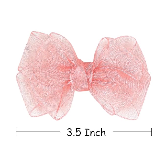 3.5-Inch Organza Hair Bows for Girls - Elegant Sheer Ribbon Alligator Clips for Toddlers, Kids, and Teens - Pack of 2, Pink