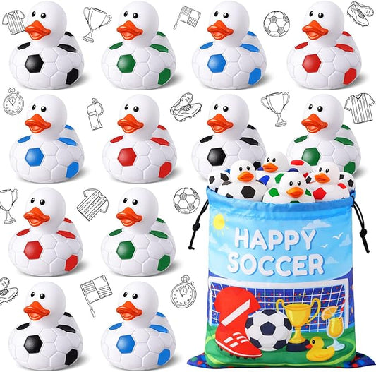 48 Pcs Soccer Theme Rubber Ducks with a Bag, Soccer Ball Ducks Toys, Soccer Fun Party Favors, Goodie Bag Fillers for Sports Fans Team Gifts, Classroom Game Prizes, Easter Basket Stuffers