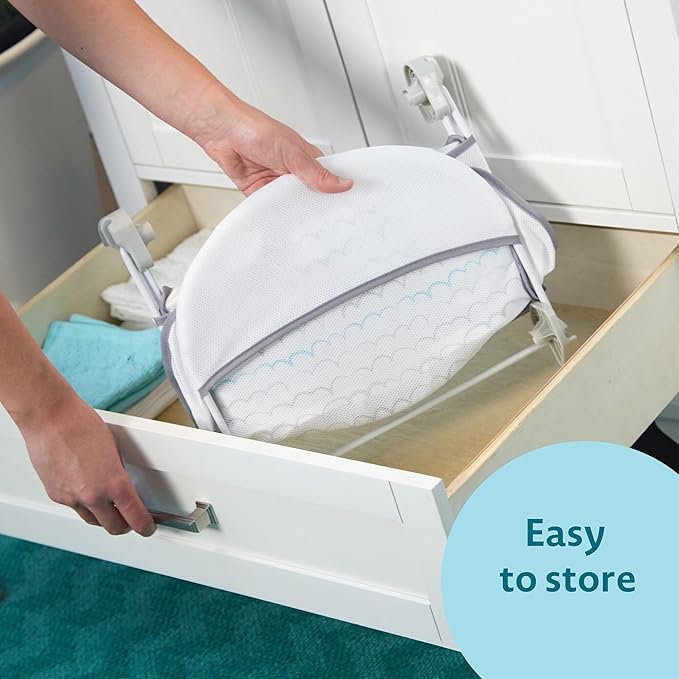 The First Years Sure Comfort Folding Baby Bather - Foldable Baby Bath Seat and Lounger for Home or On The Go - for Sink or Tub Use - Non-Slip Seat -for Up to 15 Lbs,(Pack of 4)