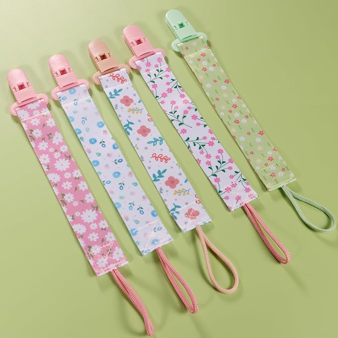 12 Pack Floral Baby Pacifier Clip for Girls, Cute Flower Printed Pacifier Holder, Sweet Stylish Design, Secure Clip, Lovely Baby Girl Gift