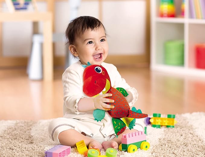 Clementoni, Baby T-Rex Interactive Baby Plush Dinosaur Shape with Interactive Buttons Including Educational Content, Voice and Songs, Baby Plush 6 Months, Toy in Spanish (55499)