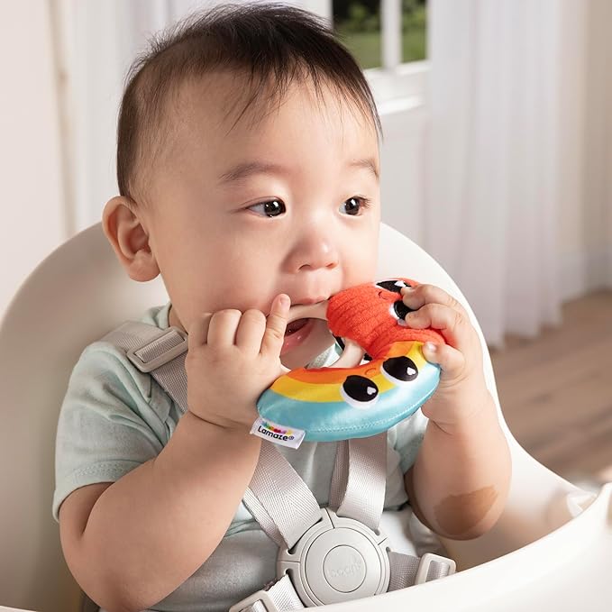 Lamaze Besties Baby Rattle – Soft Rainbow Heart Baby Rattle with Silicone Ring Grip for Tummy Time Toys - Baby Valentine's Day Toys - Ages 0 Months and Up