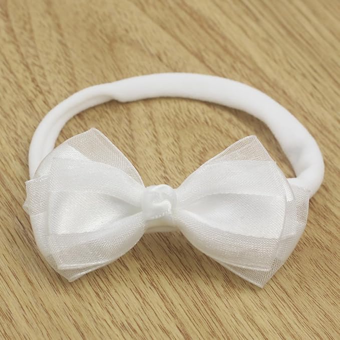 Handmade White Pearl Newborn Headband Baby Girl White Bow HairBand Baptism Headbands Set