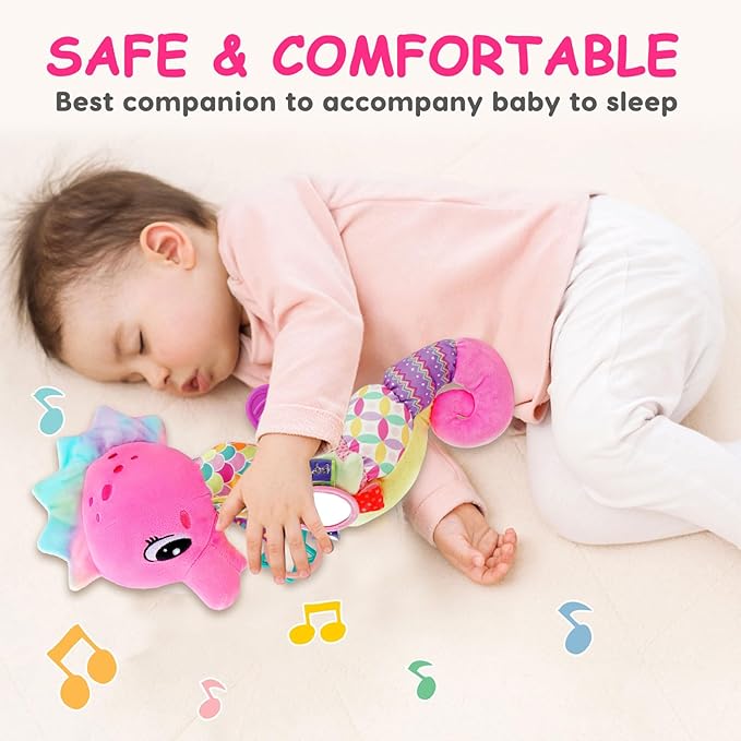 Baby Girl Toys 0-6 Months Musical Seahorse Stuffed Animal Tummy Time Toys Infant 3-6 6-12 Months with Baby Mirror Sensory Newborn Crinkle Developmental Toy Birthday Shower Gifts 0-3 4 5 6 Month