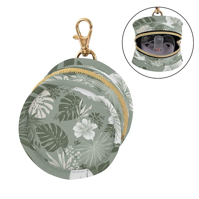 Pacifier Holder with Clip Pacifier Case for Diaper Bag Round Baby Pacifier Pouch Box Bag Portable Tropical Palm Leaves Birds Flowers