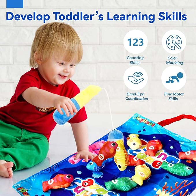 Count Learning Montessori Toys for Toddlers 3 Year Old Cloth Toddler Fishing Game with Stacking Cups,Baby Toy 12-18 Months 1 2 Year Old Boy Girl Gifts (Fish)