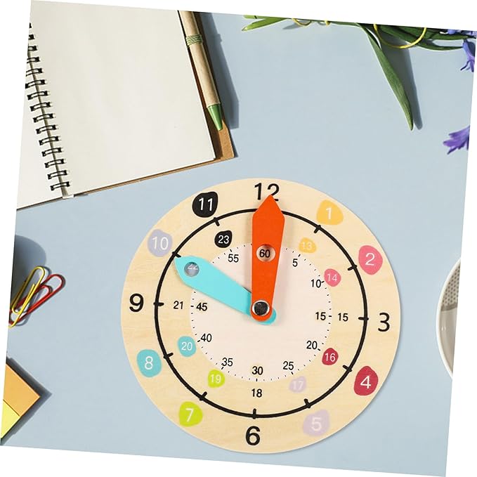 Multifunctional Wooden Clock for Learning and Color Recognition Educational Preschool Teaching Clock Cartoon Style for Intellectual Development and Rule Understanding