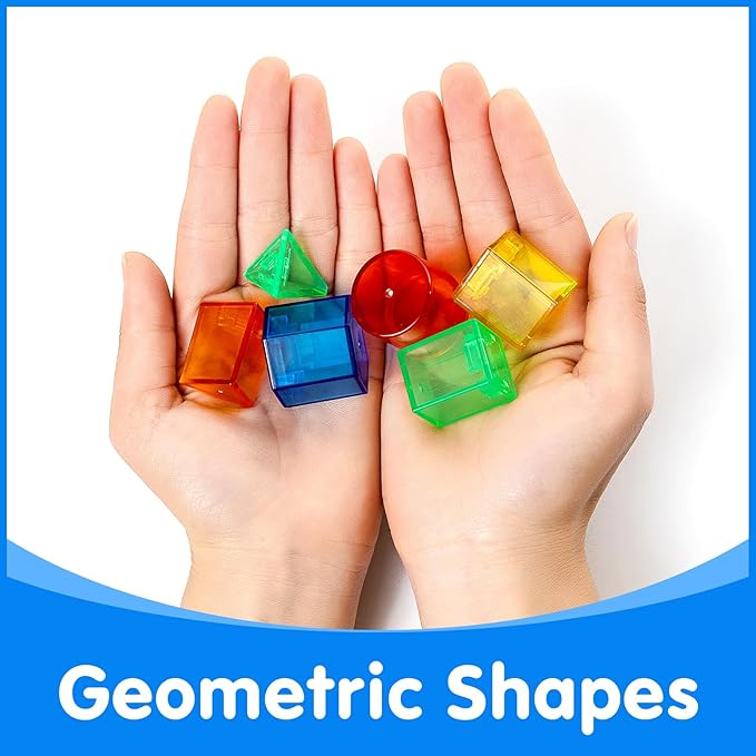60 Pieces 3D Shapes for Teaching - Geometric Solids for Kids, Light Table Manipulatives, Translucent Toys