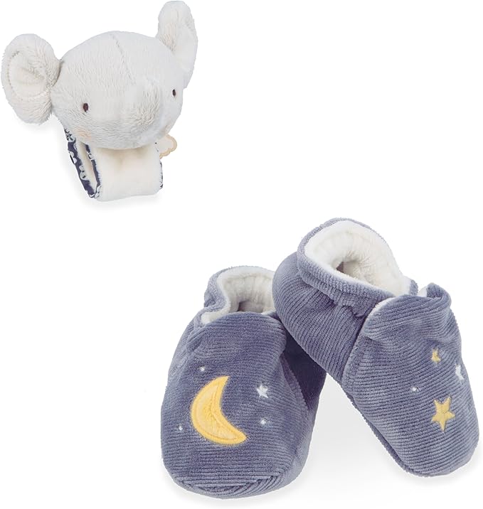 KALOO - Bracelet and Booties Elephant Set - Bracelet and Booties with Bell - Refined Gift for Birth - Promotes Development and Motor Skills - Personalised Gift Box - K210010