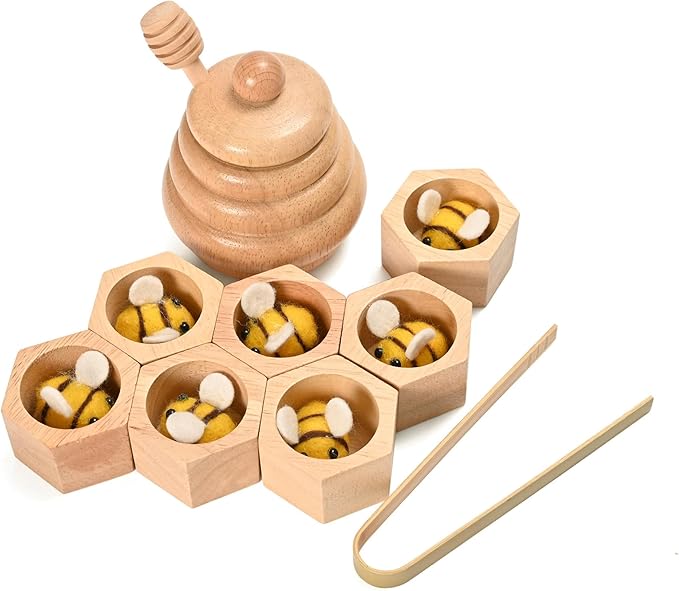 Sorting Stacking Wooden Toys for Toddlers, Montessori Toys for Toddlers, Sensory Bin Tool Toy, Wood Bee Hive, Fine Motor Skill Tactile Toy, Early Learning Educational Gift for Kids
