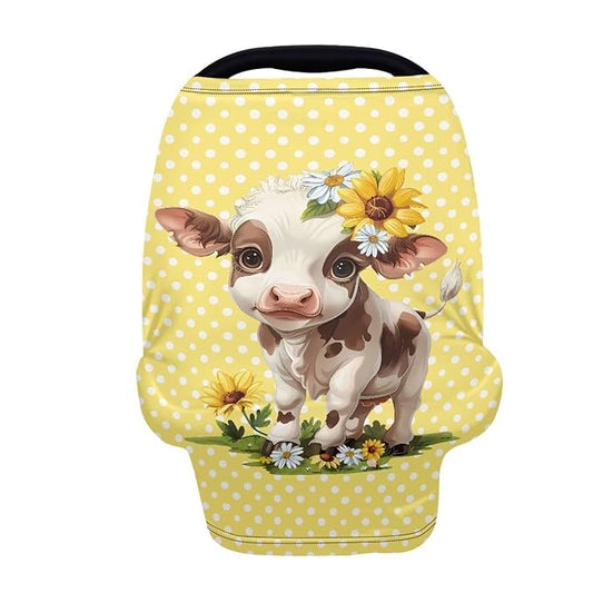 Wanyint Cute Cow Yellow Polka Dot Car Seat Covers for Boys Girls, Nursing Cover Carseat Canopy, Baby Breastfeeding Cover, Multi Use Nursing Scarf, Infant Stroller Cover